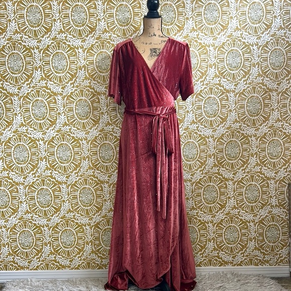 NWT Baltic Born Calvin Sparkle Velvet Wrap Maxi Dress in Dusty Clay size 3XL - Picture 6 of 12